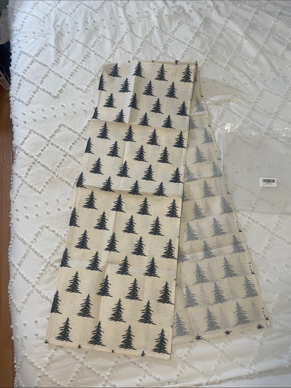 Neutral table Runner with Black Pine Tree Print 72 X 13